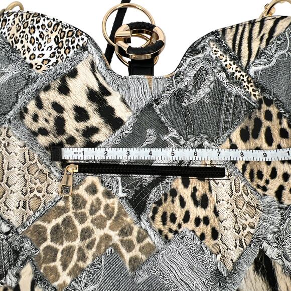 Retro Patchwork Leopard Print Hobo Large Capacity Crossbody Shoulder Tote Purse - Picture 15 of 15